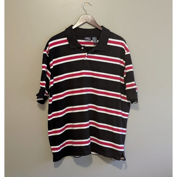 Bugle Boy Size 2XL Polo Shirt Mens Vintage Black Red Stripe Top 90s 1990s Retro - Picture 1 of 4